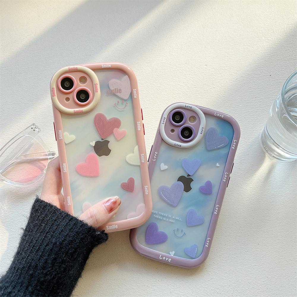 Милый противоударный бампер с фиолетовым сердцем и прозрачным чехлом для телефона Iphone 14 13 12 11 Pro Max, мягкий силиконовый прозрачный чехол на заднюю панель