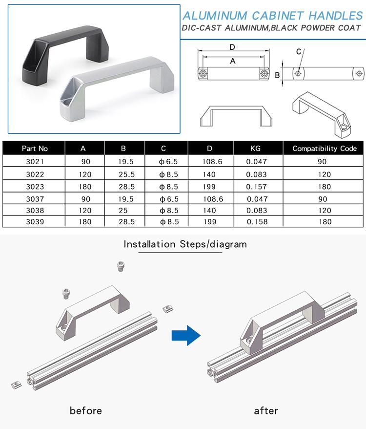China Manufacturer Rohs 3038 120 Silver White Handle in Aluminum Material Aluminum Door Handle Black Aluminium Profile Door Hand