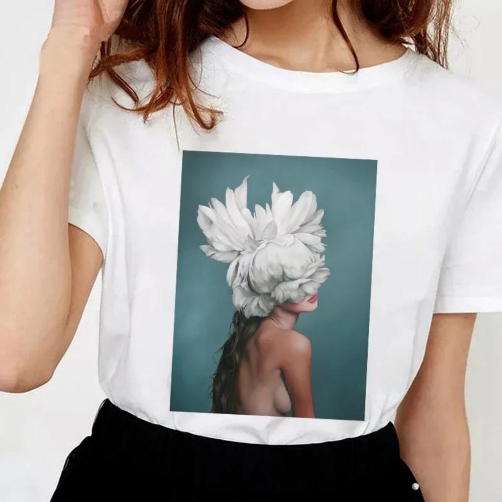 Abstract Beautiful Flower Streetwear Fashion Girls T-Shirts Harajuku Clothes Short Sleeve Summer Tee Casual Female O-Neck Tops