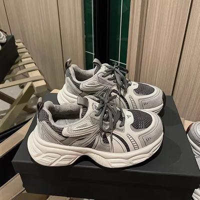 Версия из коровьей кожи~ платформа из натуральной кожи, кроссовки в стиле «папины», женские, 2025, новые, осенние, с увеличением роста, легкие, повседневные, сетчатые, красные кроссовки