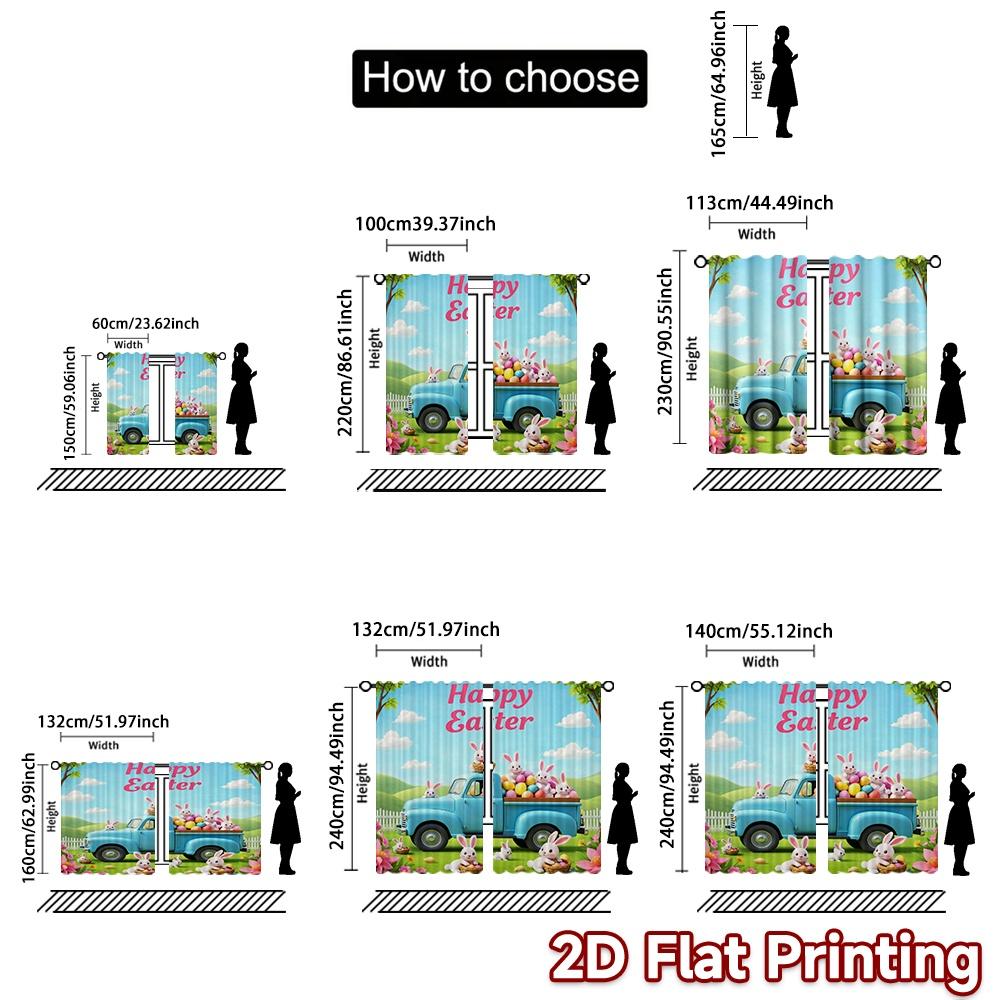 2D FLAT PRINTING 2pcs Curtains (Without Rod) Easter Bunny Truck Popular Curtains&Drapes Machine Washable Fabric Curtains Eid