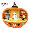 Halloween Theme Room Accents Pumpkin Bar Counter Figurine, Cute Ghost Bartender Mini Holiday Party Atmosphere Props Scene Statue, Desktop Ornament for