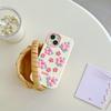 For iPhone 15 Silicone Case Cute 3D Smile Pink Floral Design Shockproof Phone Back Cover