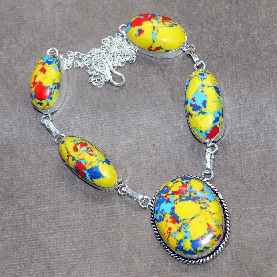Pretty Mosaic Jasper 925 Silver Plated Necklace 17" Gorgeous Jewelry Trendy d2y19
