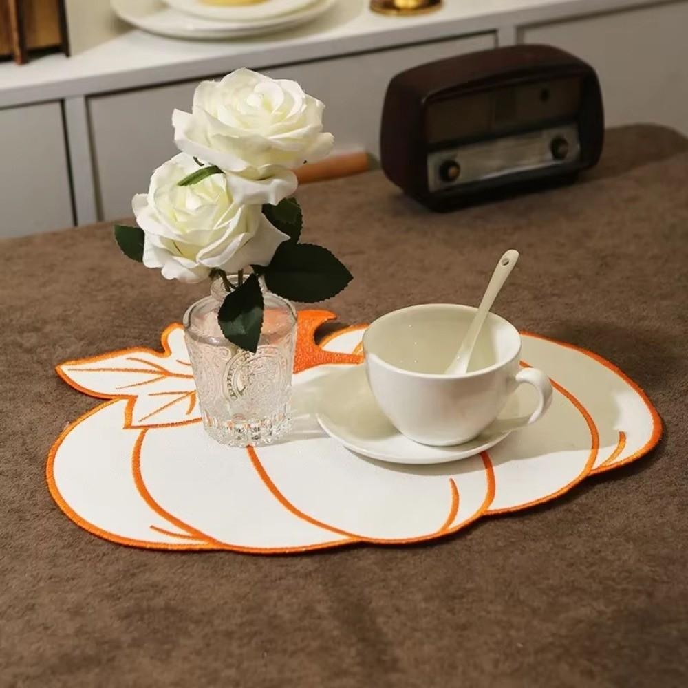 Embroidered Dining Table Mat Heat Insulated Pumpkin Placemat Durable Insulated Pad