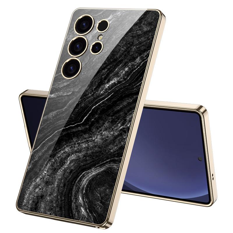 Мраморный чехол для мобильного телефона, подходит для Samsung S25 Ultra, стеклянный чехол, простой стиль, мужской и женский, модный, гальванизированный, жесткий ПК