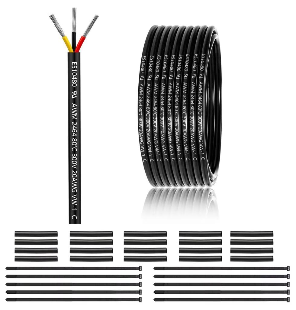 American Standard 2464 Car Audio Power Cord 20awg 3-Core PVC Insulated Wire