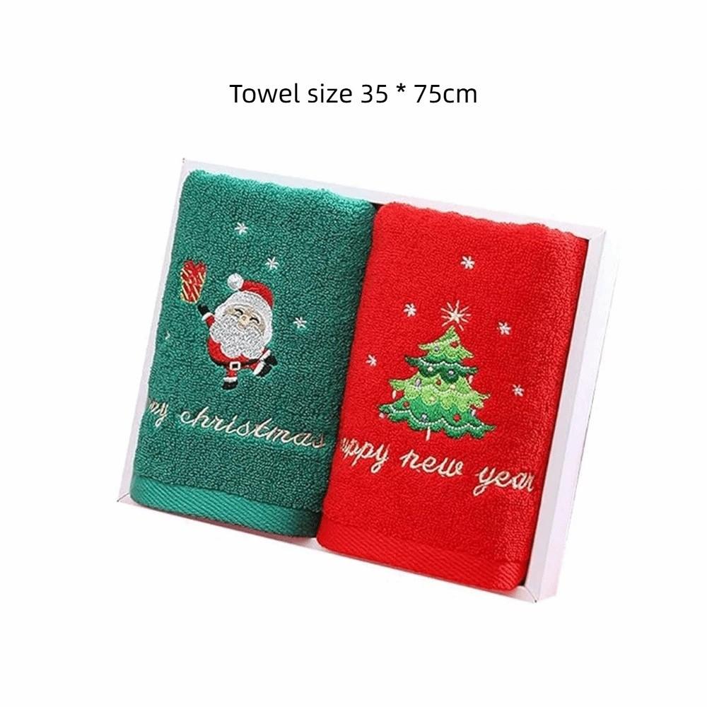 2Pcs Cotton Christmas Hand Towels 350 * 750mm Decorative Dish Towels Bath Towel Set Bathroom Use
