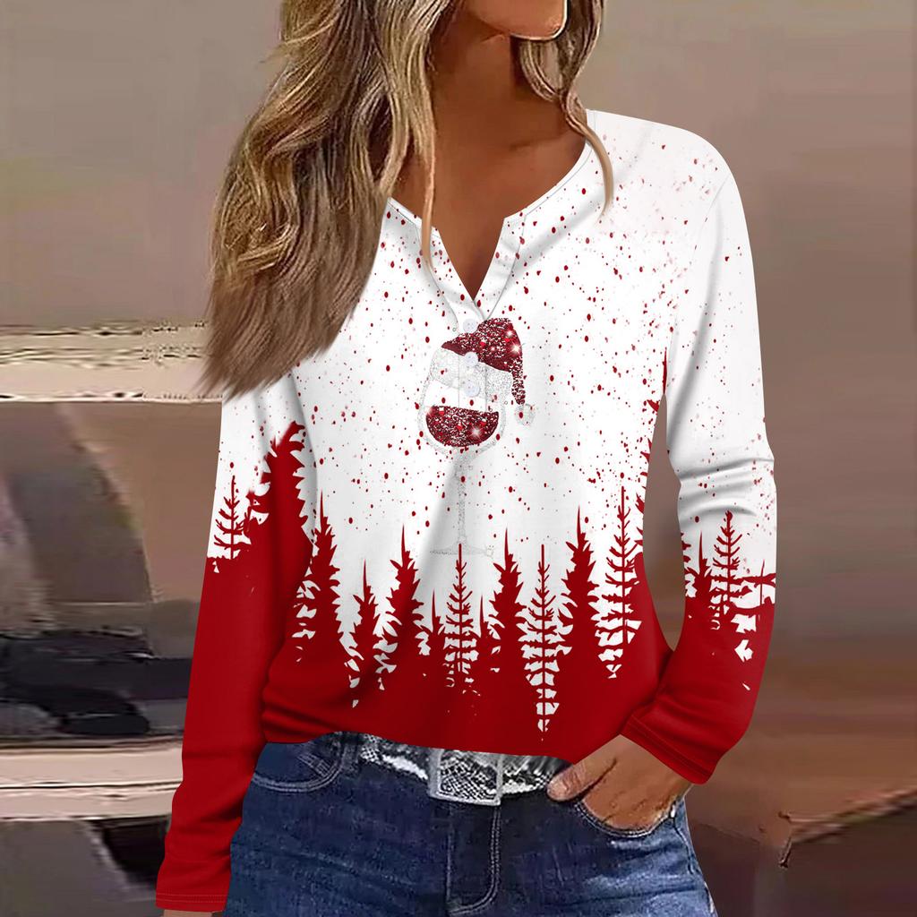 Women's Fashion Casual Floral Print V Neck Long Sleeved Button Up T Shirt Top Long Sleeved Top