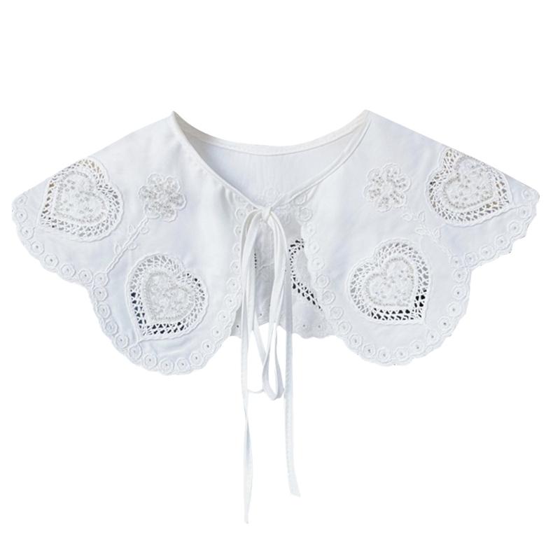 Women Girls Vintage Lolita False Fake Collar Shawl Sweet Ruffles Lace-Up Bow Decorative Necklace Choker Short Poncho