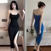 Женское однотонное платье с разрезом, облегающее платье, вечернее клубное платье