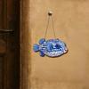 Ocean Theme Striped Puffer Fish Wall Decor Nautical Wooden Hanging Sign with Hemp Rope Decorative Beach Pendant for Beach House