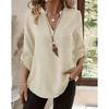 Ladies' Elegant V-neck Long Sleeved Top, Solid Color Design, Button Details, Lightweight Fabric