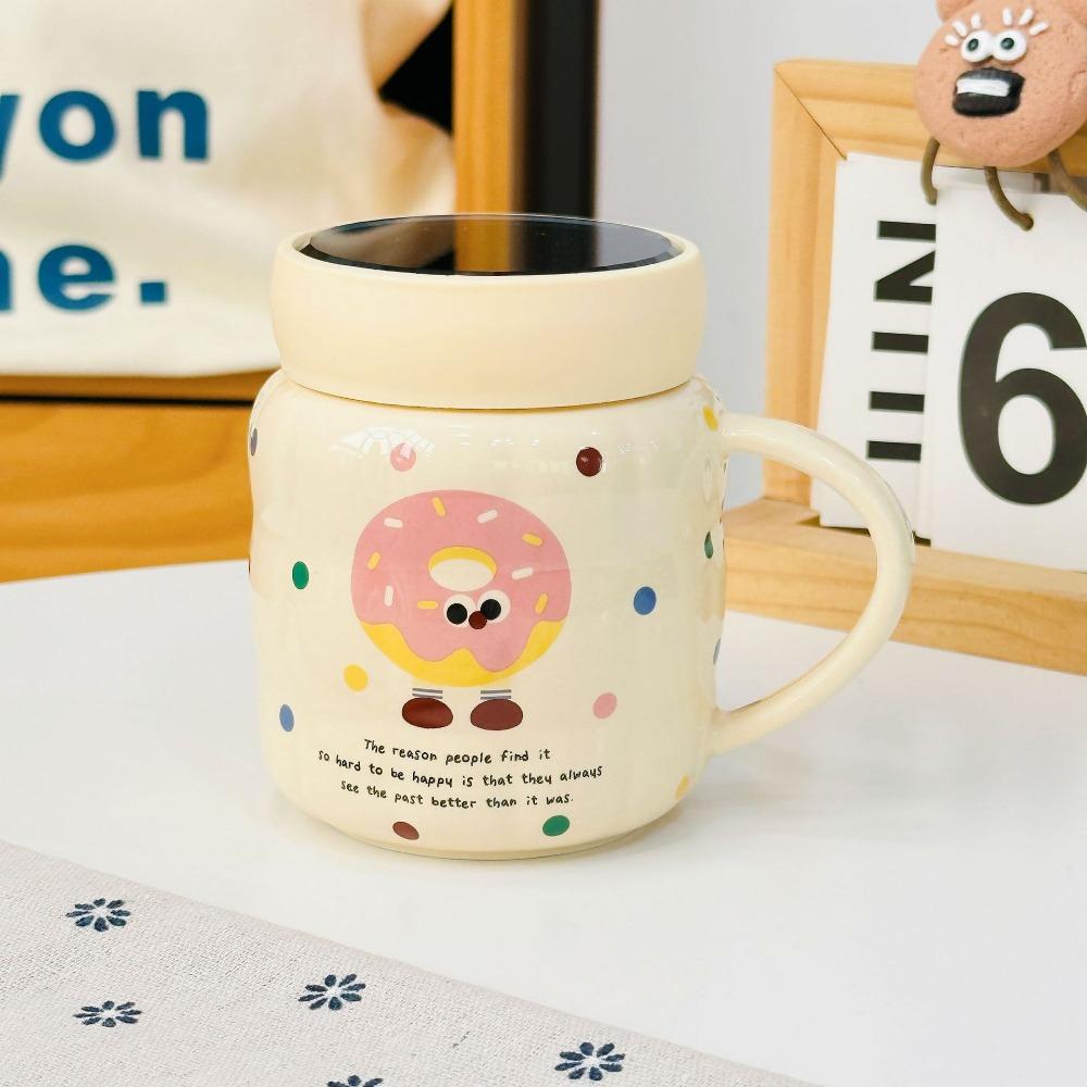 Сердце для девочек с крышкой Ложка Кролик Мультфильм Керамическая чашка Милая розовая кружка Высокий внешний вид Большая емкость Сувенир