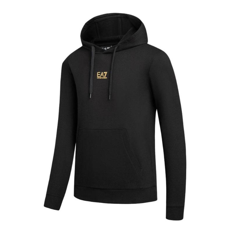 Emporio Armani EA7 Осень/Зима 2024 Толстовка с капюшоном и длинным рукавом, однотонная, с принтом логотипа, мужская, черная, 8NPM32-PJVRZ-0208
