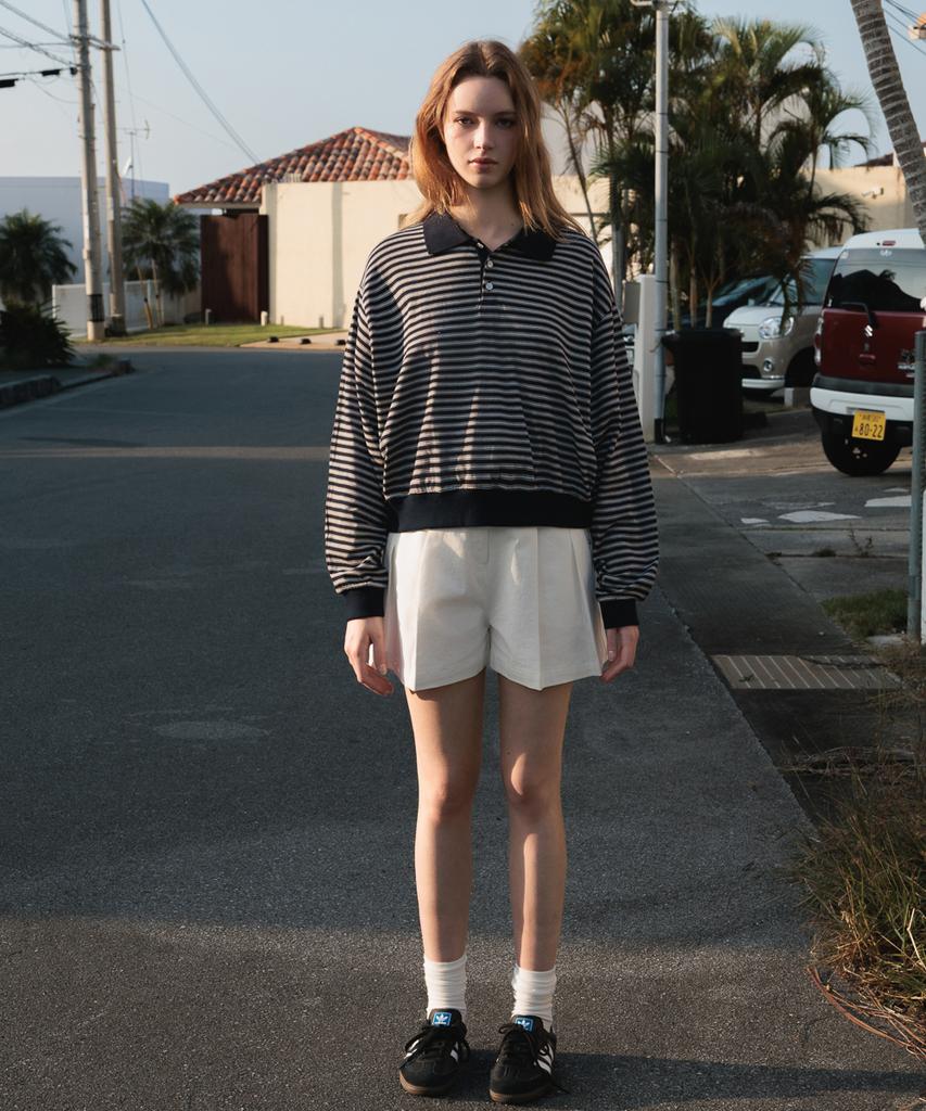 DEHEVE Collar Stripe Sweatshirt [Navy]