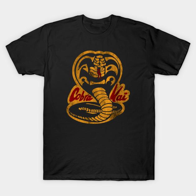 Мужская черная футболка с принтом Cobra Kai Винтажная Печать на трансферной бумаге без вырезания Хлопковая футболка