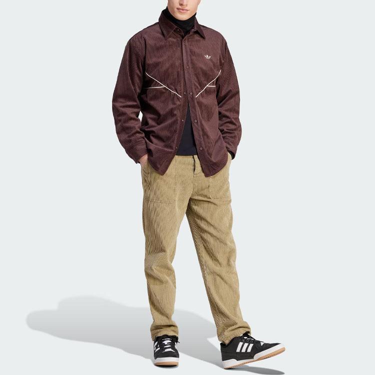 Adidas Originals Embroidered Logo Long Sleeve Sports Shirt Men Tops Dark-Grey Brown II5786