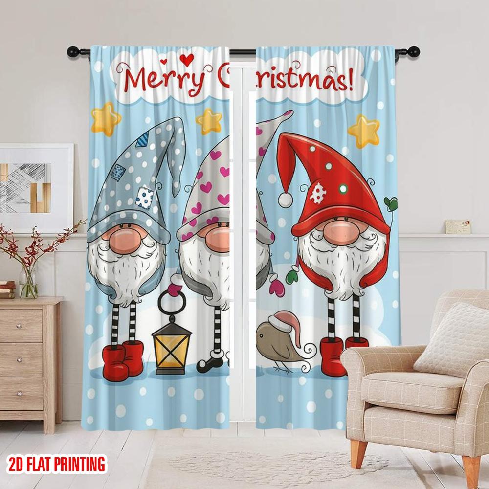 2 шт., 2D плоская печать Занавеска Популярное трио гномов Праздничный Универсальный 100% полиэстер (без стержня) Уличные украшения Ldeal для