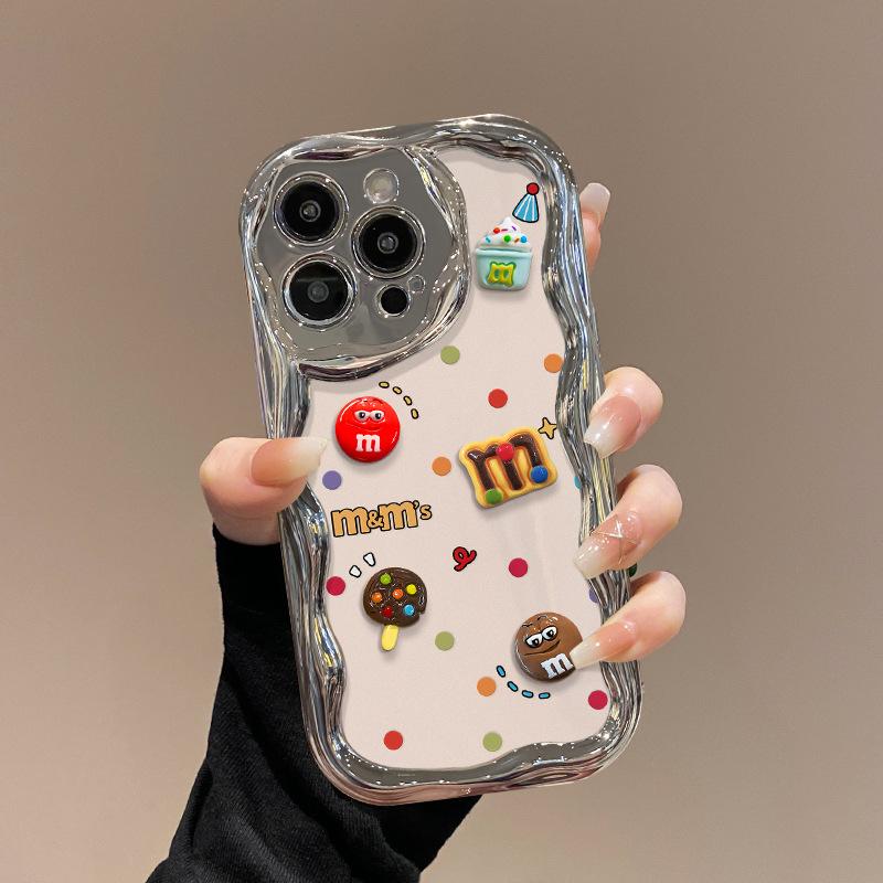 Мультяшный браслет-кукла M bean подходит для чехла мобильного телефона Apple 16PRO, Huawei OPPO Xiaomi VIVO, посеребренный силикон.