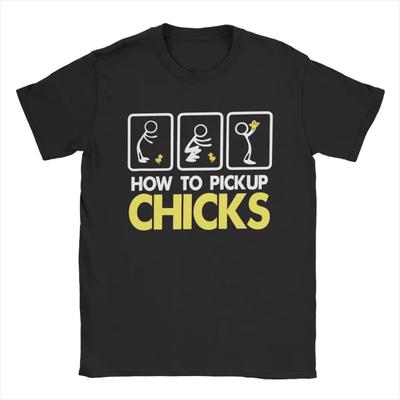 Футболки How To Pick Up Chicks для мужчин. Забавные футболки из 100% хлопка. Футболки с круглым вырезом и коротким рукавом. Одежда с принтом.