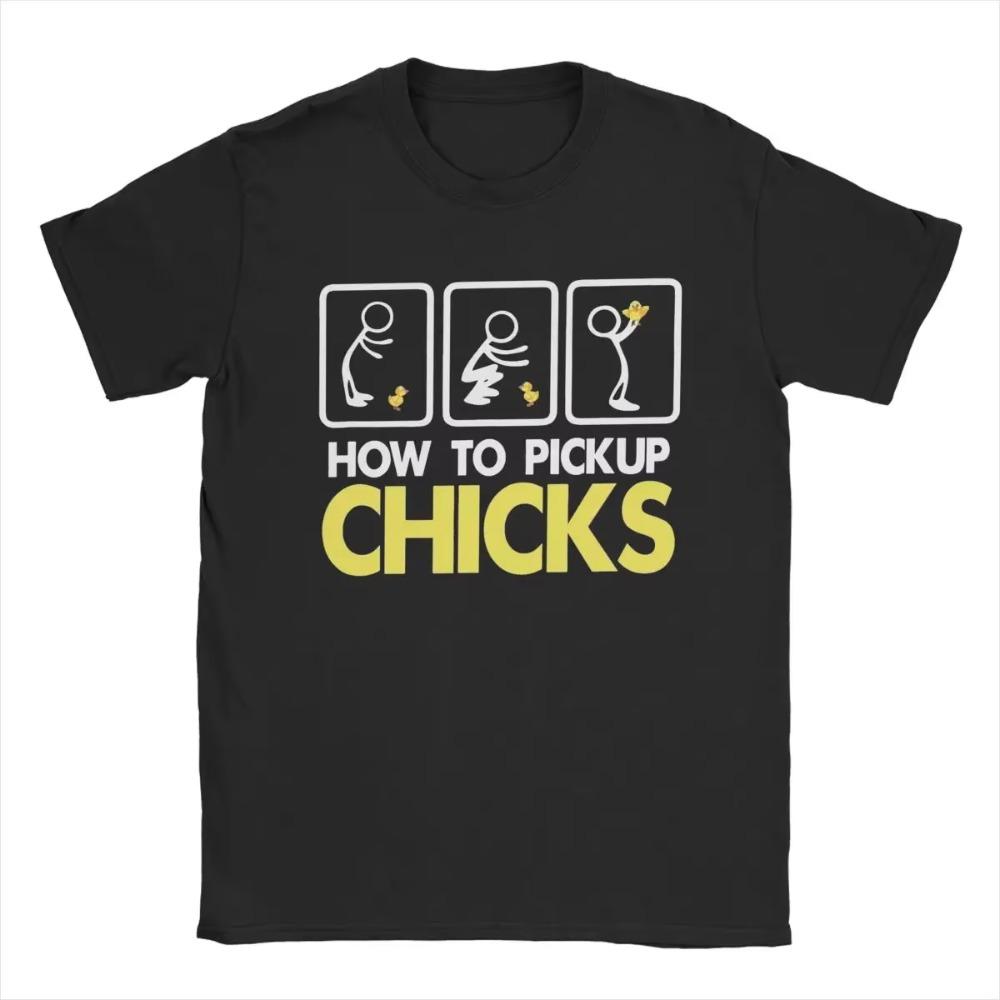 Футболки How To Pick Up Chicks для мужчин. Забавные футболки из 100% хлопка. Футболки с круглым вырезом и коротким рукавом. Одежда с принтом.