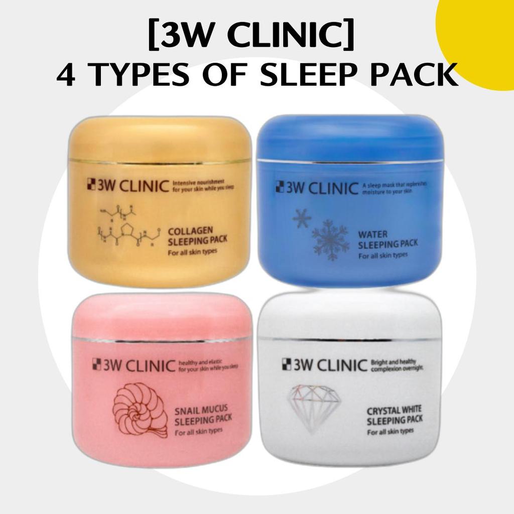 3W Clinic Sleeping Pack 100ml Water, Collagen, Snail, and White 4 Types of Sleeping Pack