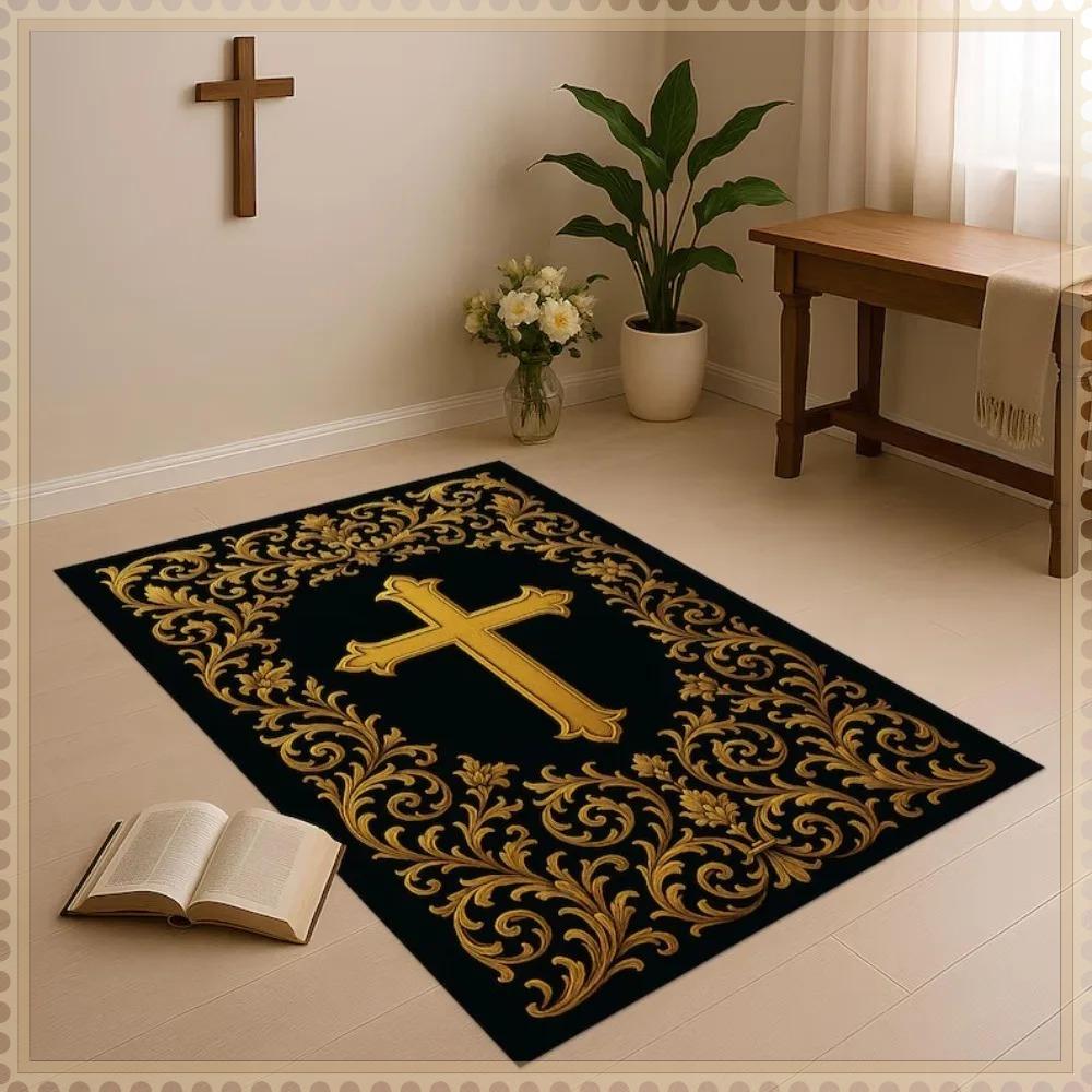 Black Gold Cross Pattern Carpet Mat Rug Living Room Home Decoration Vintage Floor Mat Bedroom Decor Non Slip Bedroom Decor