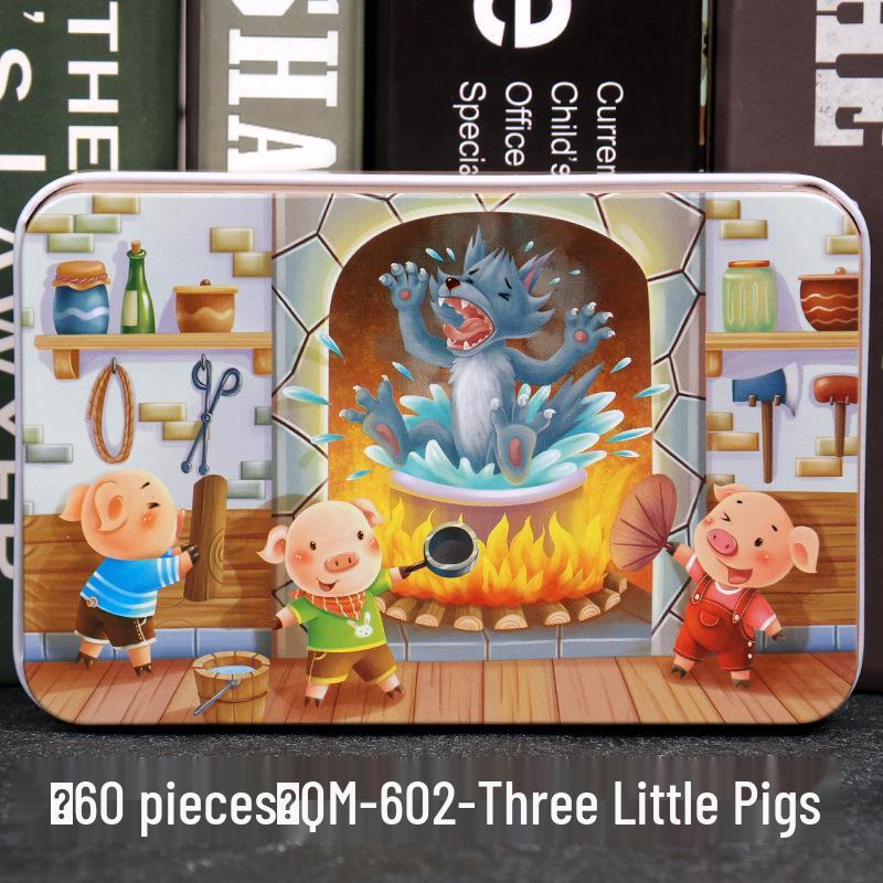 60-Piece Cartoon Puzzle Tin Box for Toddlers Aged 3-6 – Early Education and Intellectual Development Toy for Boys and Girls