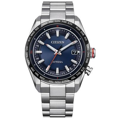 [Citizen] Atessa Light Powered Eco Drive Радиочасы Водонепроницаемые Темно-синие CB0287-68L Мужские Серебряные