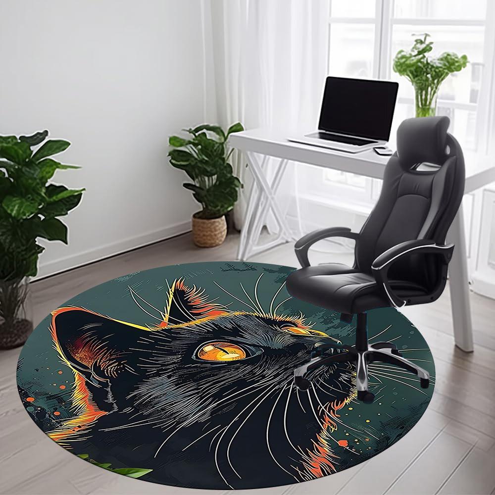1pc Black Cat Office Round Area Rug, Indoor Mat Suitable ForOffice, Under Office Chairs Bedroom Living Room Home Decor, Room Deco D003