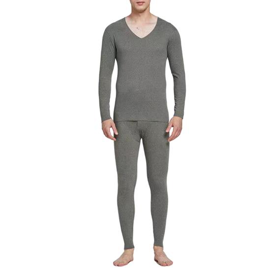 2 шт./компл., мужской однотонный комплект термобелья, двусторонний замшевый топ с v-образным вырезом и длинными рукавами, облегающий комплект с высокой талией и длинными брюками