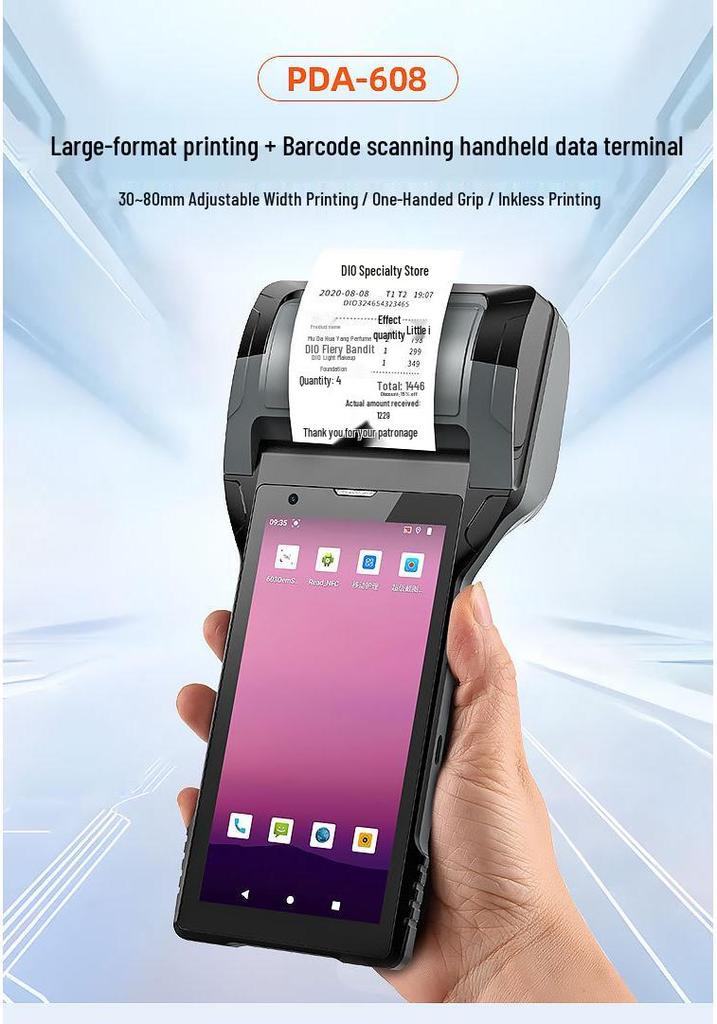 Смарт-терминал сбора данных PDA608 с HD-сканером, принтером, NFC, считывателем ID-карт, RFID и расширяемыми модулями