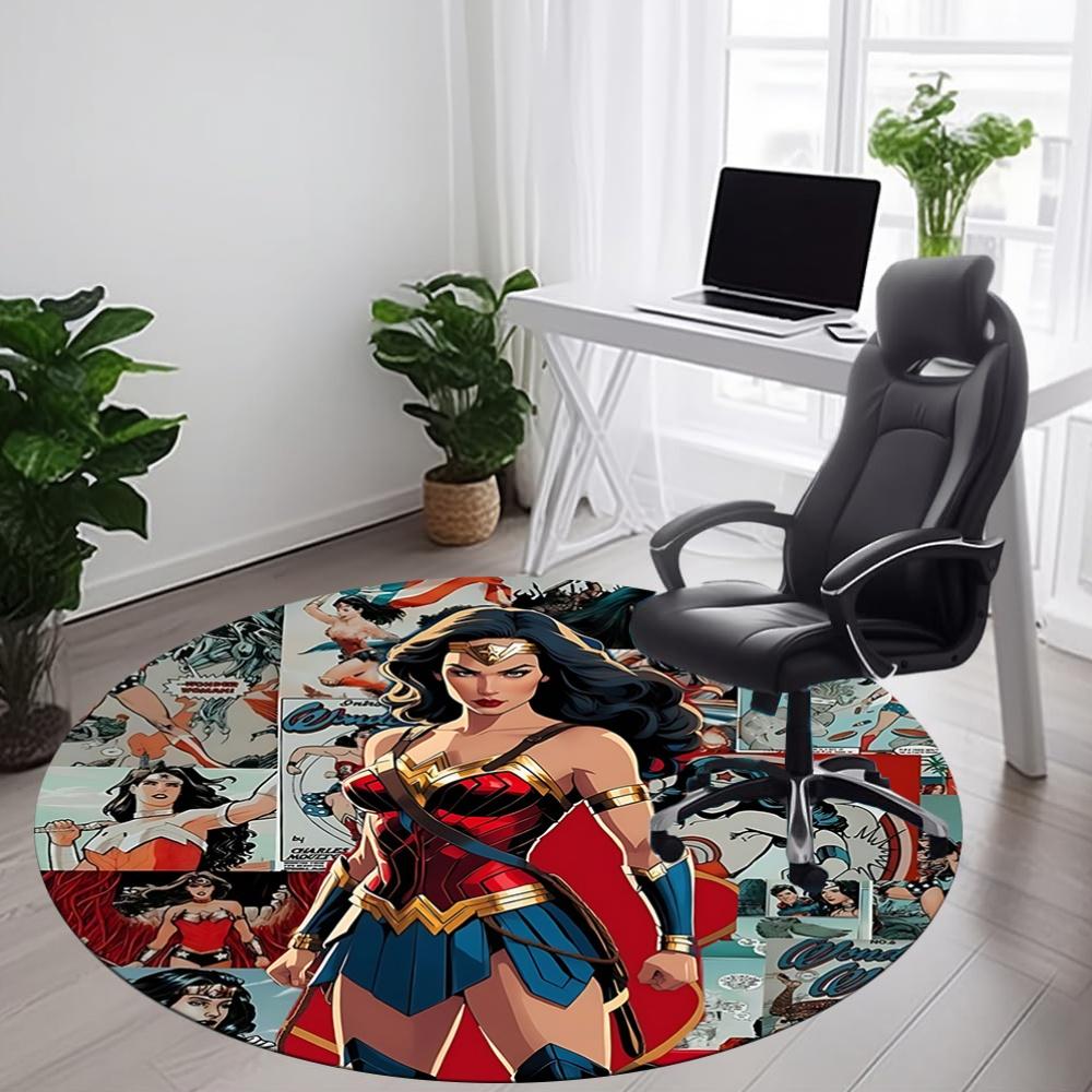 1 шт. Круглый ковер Wonder Woman из комиксов для офиса, под офисные стулья, спальни, гостиной, домашний декор, декор комнаты, доступен в различных размерах