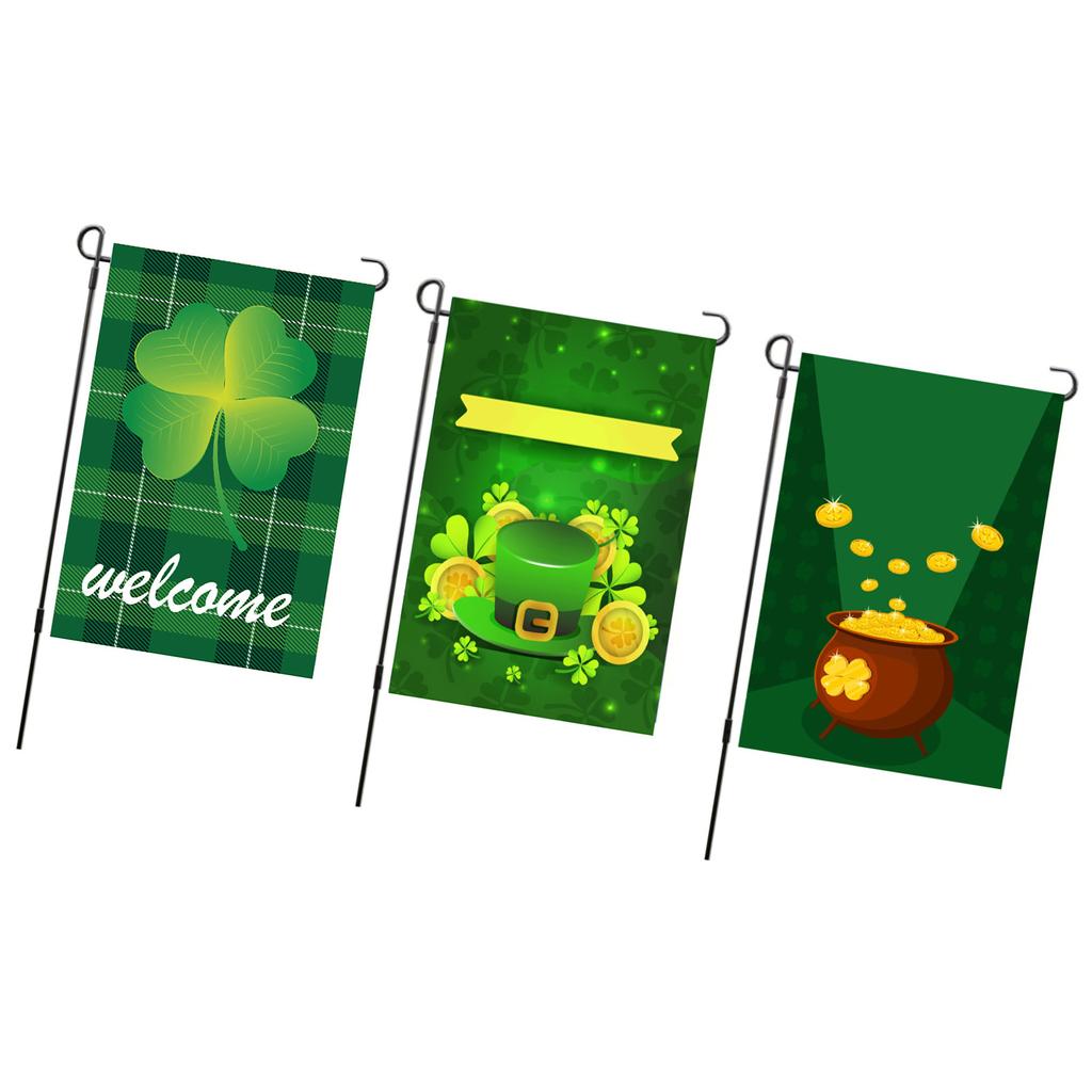 St Patricks Day Flag Double Sided Decorative Machine Washable Irish Garden Flag for Lawn Courtyard P