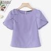 Женская повседневная однотонная блузка с круглым вырезом и коротким рукавом