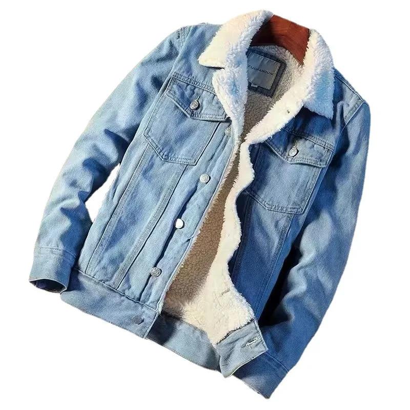 2025 Winter Fleece-lined Thickened Denim Jacket Men's Korean Trendy Loose Fit Top Japanese Style Jacket For Men