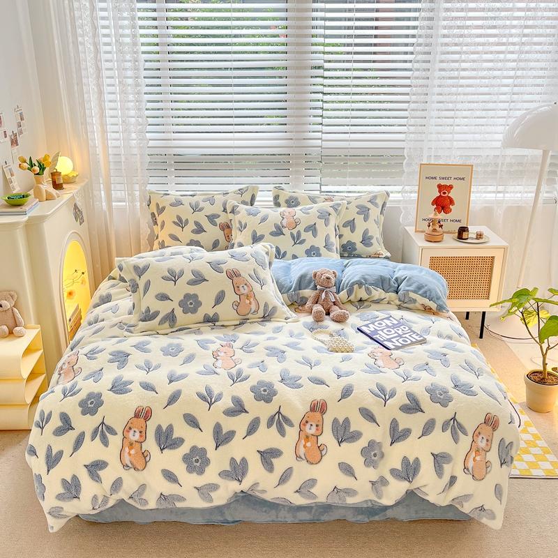 Pink Thick Fleece Flower Duvet Cover For Girls Winter Warm Flannel Quilt Cover 1Pc 150Cm Size Girls' Bedding Funda Nordica Cama