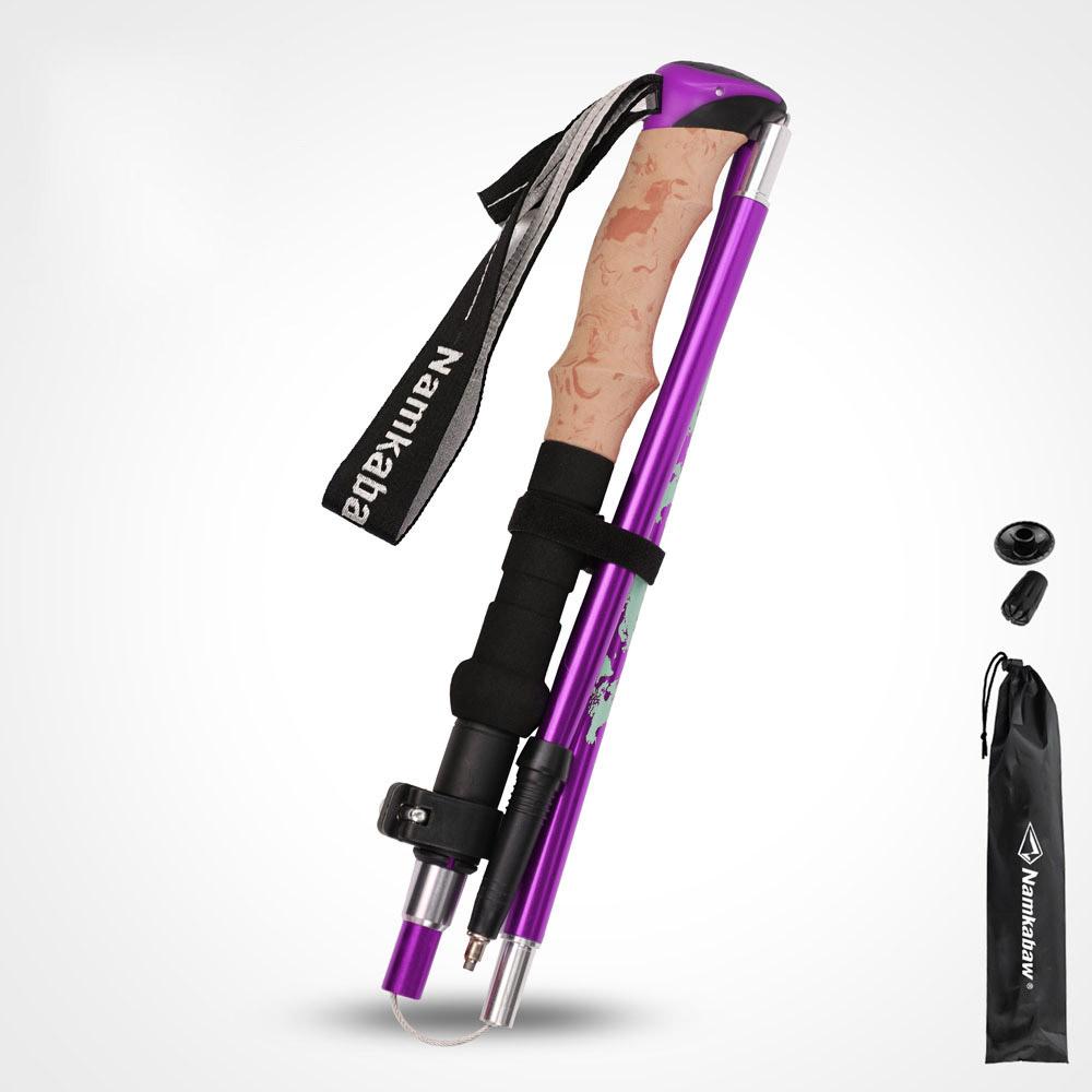 Short Adjustable 3-Section Folding Trekking Poles Lightweight Aluminum Alloy with Cork EVA Grip for Outdoor Hiking Camping