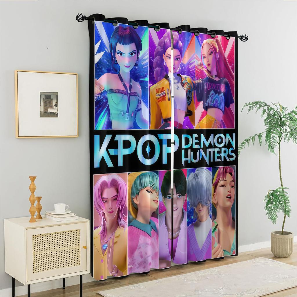 2 шт. Шторы Блэкаут с принтом K-Pop Охотники на Демонов, Подходят для Спальни, Гостиной, Кабинета, Офиса, Ванной Комнаты, Машинная Стирка