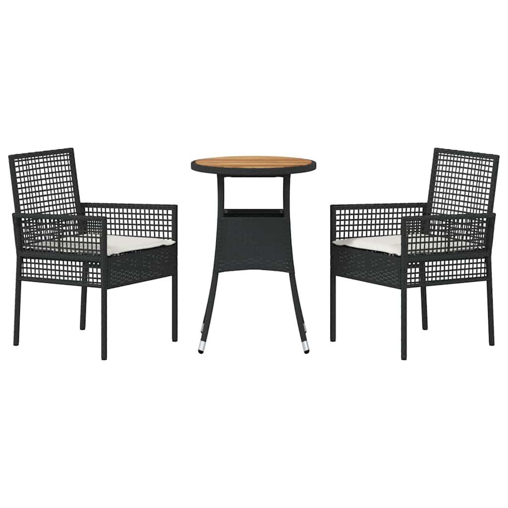 Garden Dining Set 3 pcs Black Poly Rattan