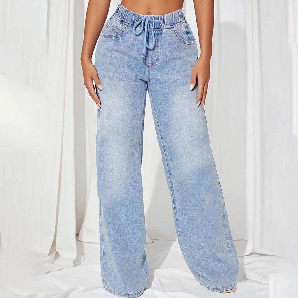 Женские брюки большого размера, эластичные джинсы, свободные полуэластичные брюки