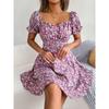 Ins Style Floral Floral Lace-up Waist-length Dress for Women