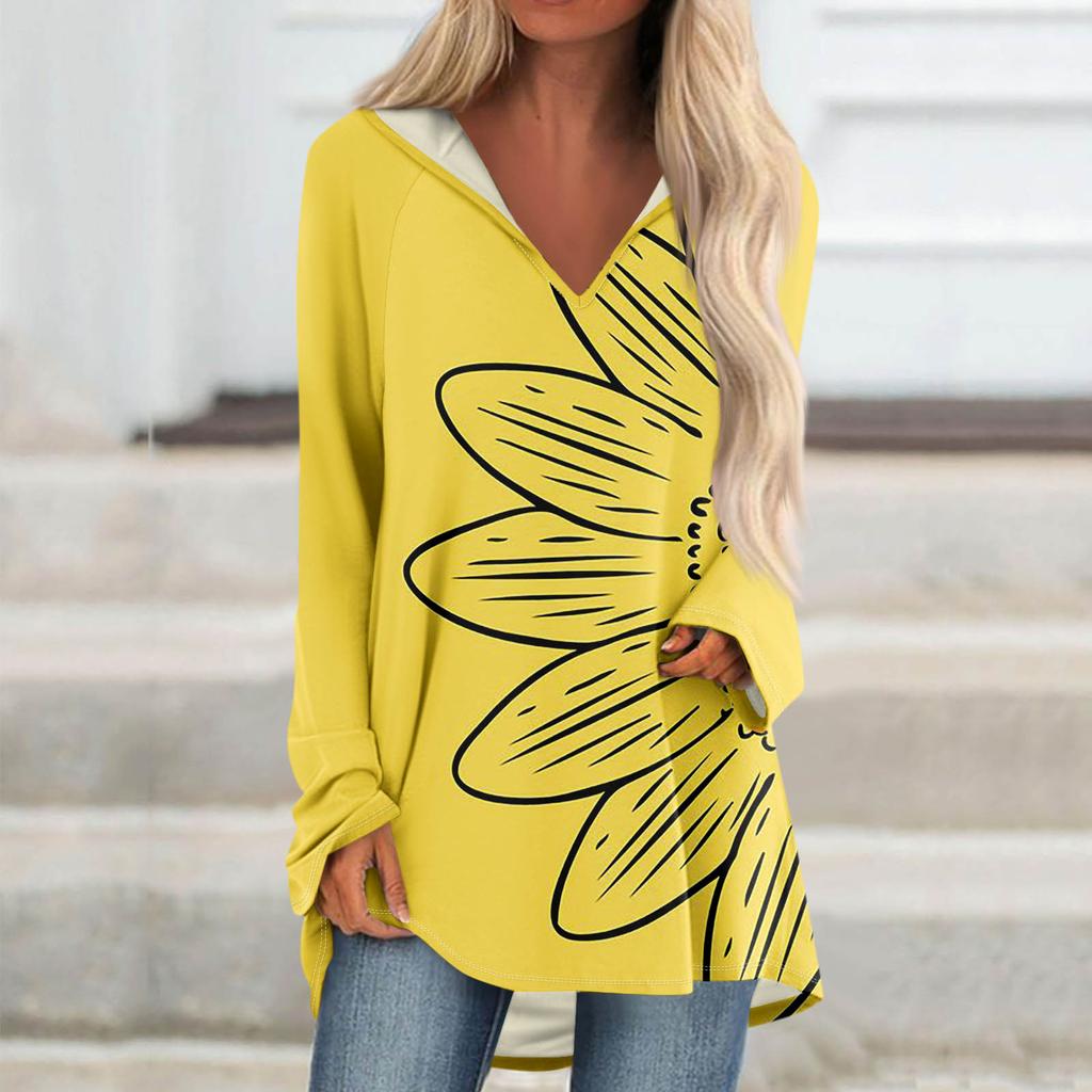 Женские свободные топы с V-образным вырезом и капюшоном с длинными рукавами, повседневные топы, домашние пижамы для отдыха, топы