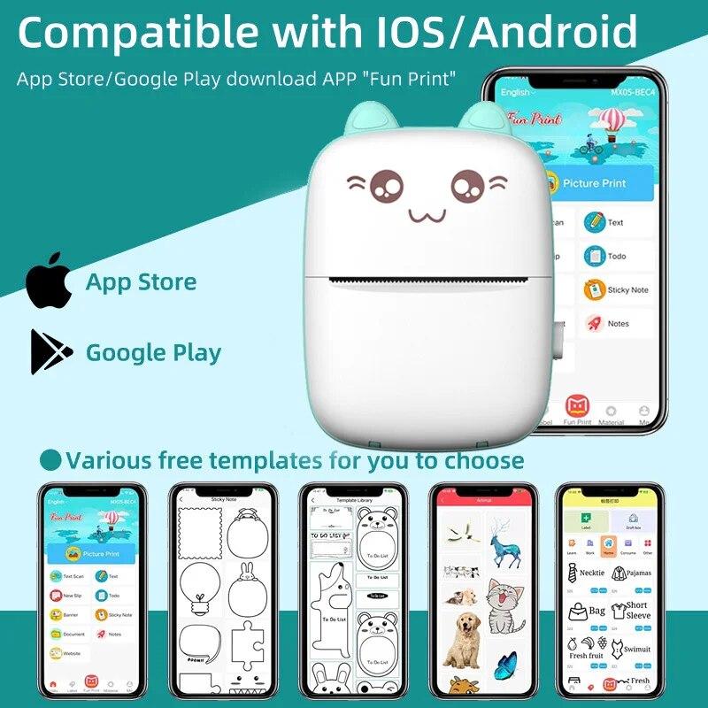 Портативный термопринтер MINI с беспроводной связью BT 203dpi Фотоэтикетка Памятка Печать неправильных вопросов с USB-кабелем Imprimante Портативный