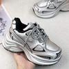 Daddy Shoes Women's Platform 2025 New Silver Versatile Height Increase Velvet Warm Small Height Increase Casual Sports Shoes