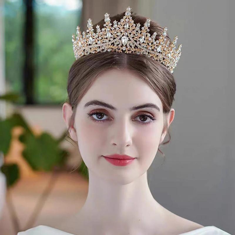 Rose Gold Transparent Crystal Crown Hairband for Bridesmaid's Headpiece, Wedding Dress Accessory, European Court-Style Crown, Ad
