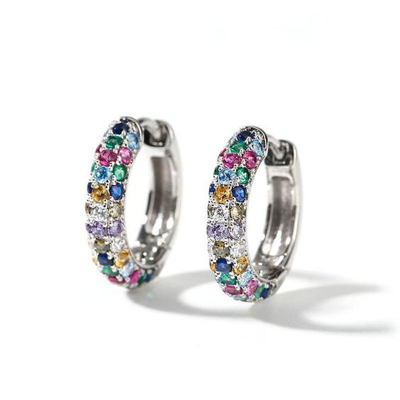 Fashion Silver Color Round Mini Earrings Set Half Hoop Colorful Zircon Ladies Luxury Jewelry Hoop Earrings