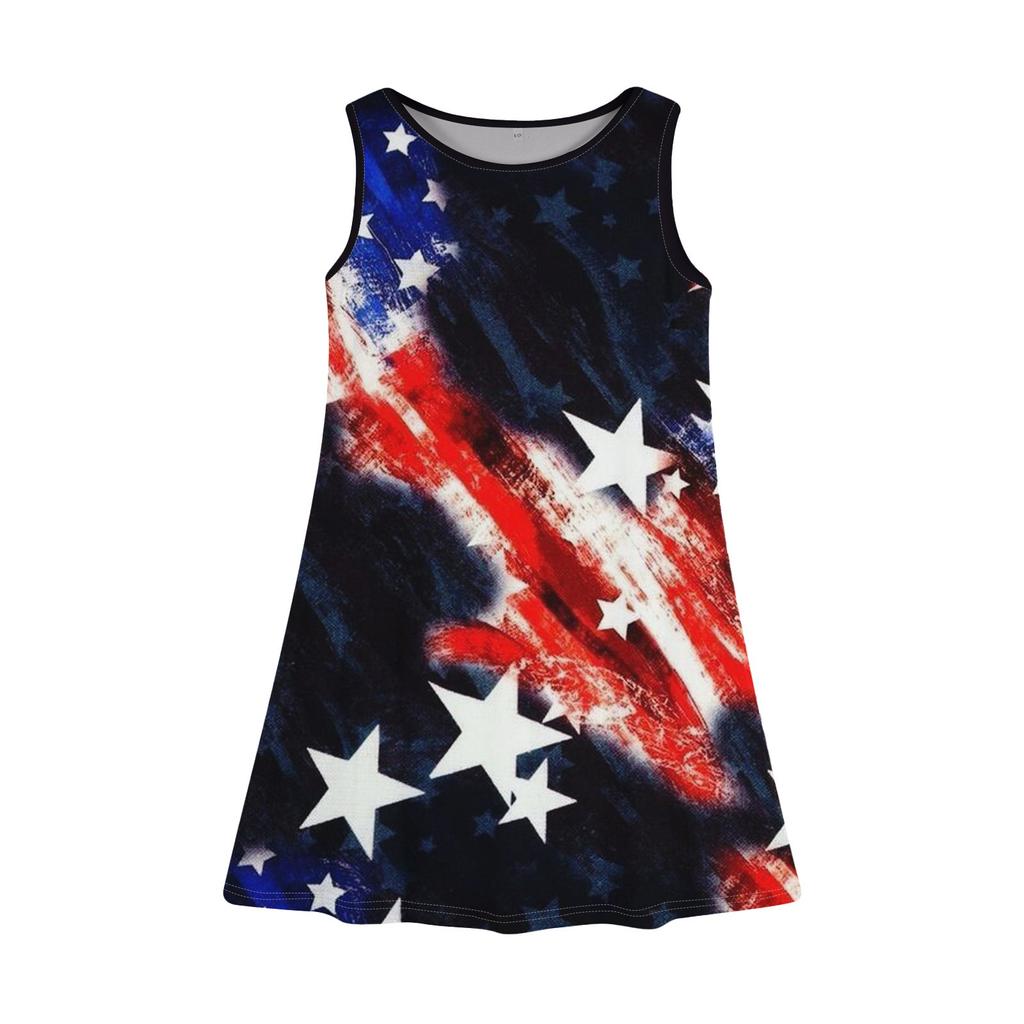 Girl Summer Dress Sleeveless Printed Color Casual Dress