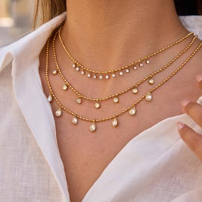 Fashion Teardrop-shaped White Cubic Zirconia Pendant Necklace 18 K Pvd Plated Statement Collar Necklace Jewelry Gift